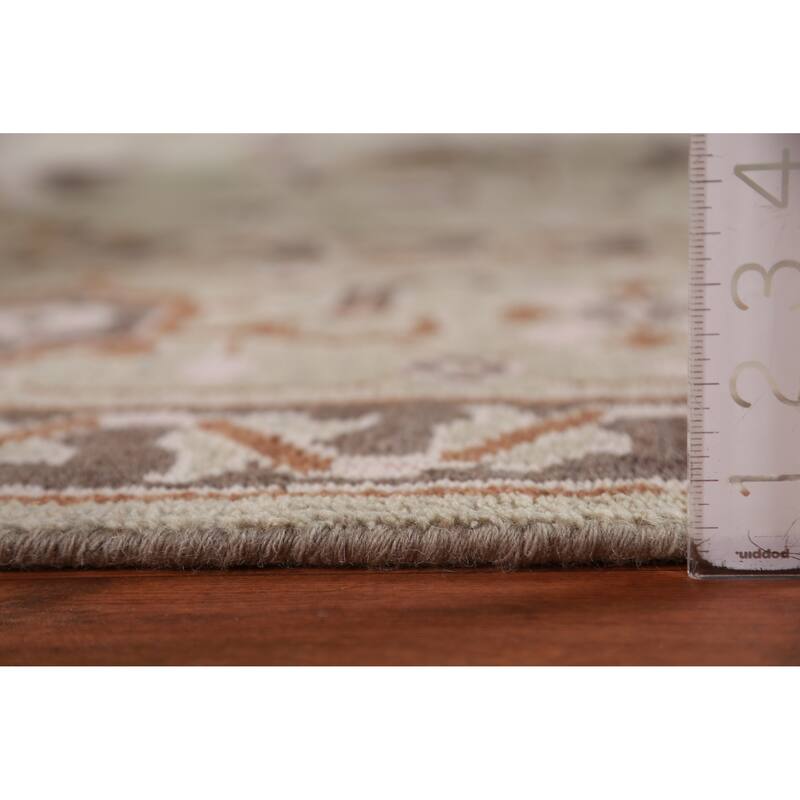 All-Over Light Green Oushak Indian Area Rug Handmade Wool Carpet - 9'1" x 11'10"