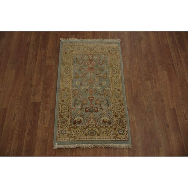 Hand Knotted Oriental 100% Wool Carpet Traditional Floral Navy Blue & Blues Ziegler Area Rug - 3' 2'' X 1' 10''