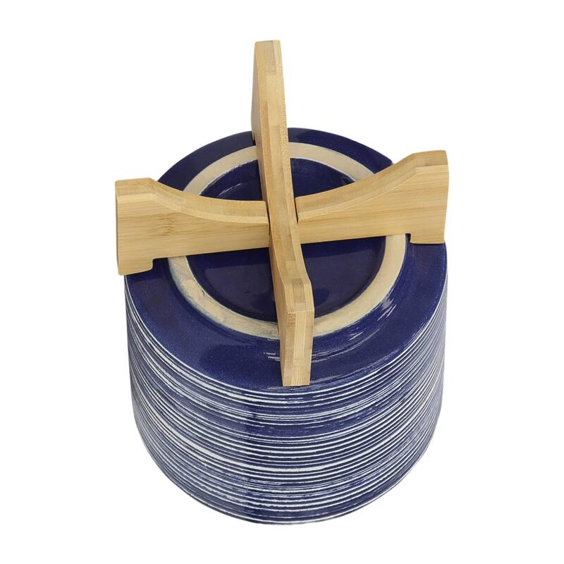Sagebrook Home Striped Ceramic Planter with Wooden Stand Indoor/Outdoor