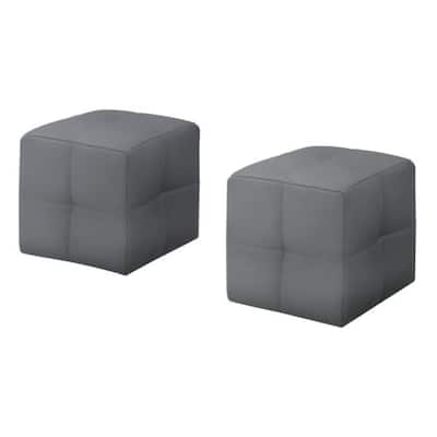 Set of 2 Kids Gray Faux Leather Ottomans