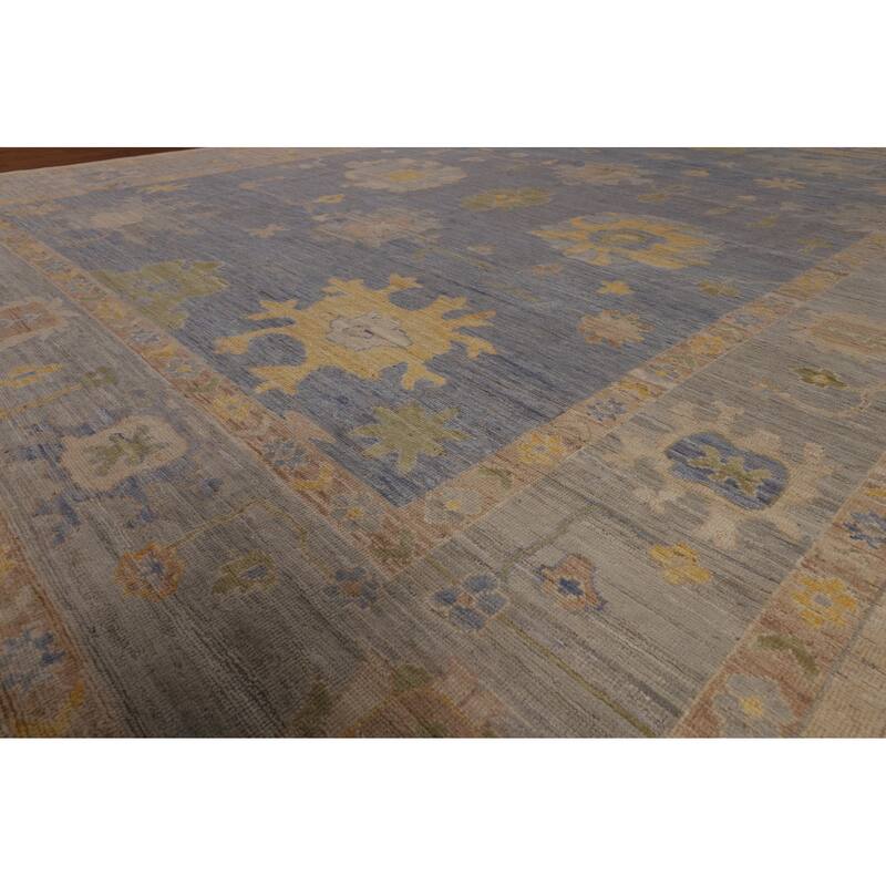 Blue Vegetable Dye Oushak Turkish Area Rug Hand-Knotted Wool Carpet - 9'6"x 12'1"