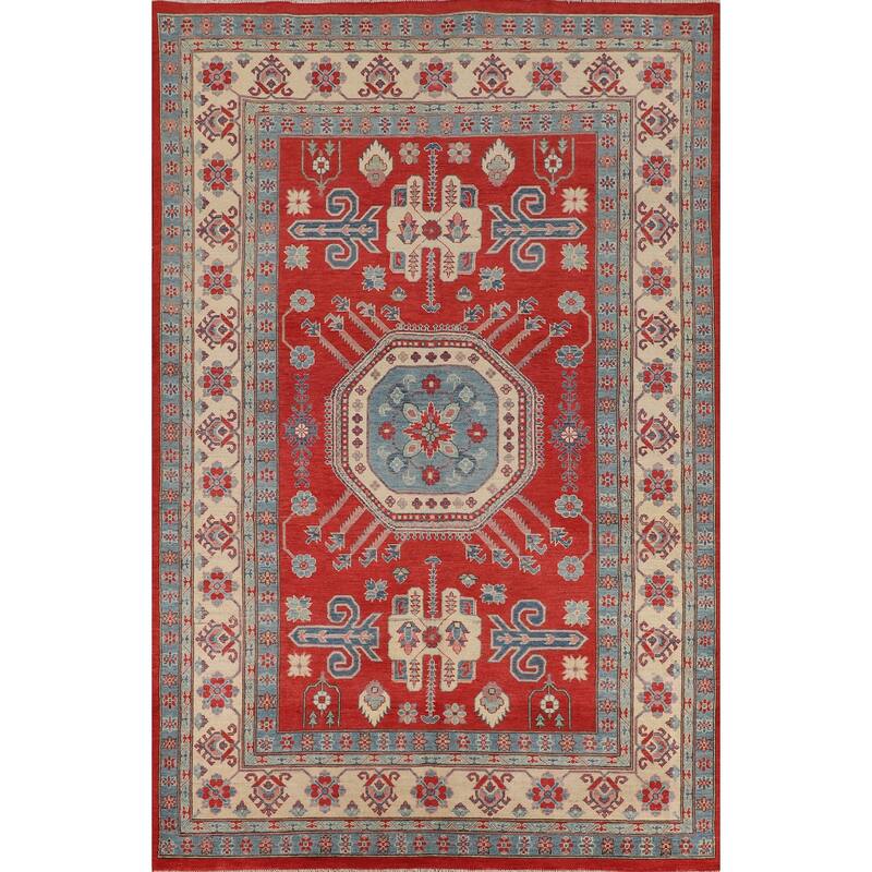 Red Kazak Oriental Area Rug Hand-Knotted Wool Carpet - 6'6" x 9'9"