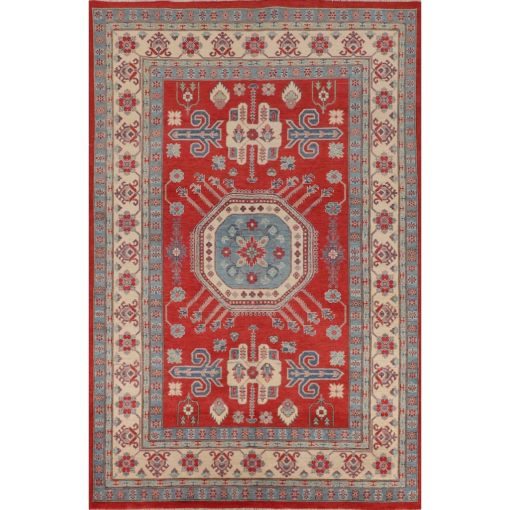 Red Kazak Oriental Area Rug Hand-Knotted Wool Carpet - 6'6" x 9'9"