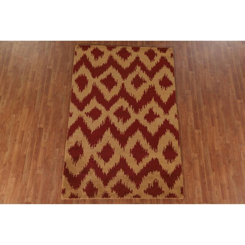 Hand Knotted Oriental 100% Wool Carpet Modern All-Over Yellow & Gold Gabbeh Area Rug - 7' 11'' X 5' 1''