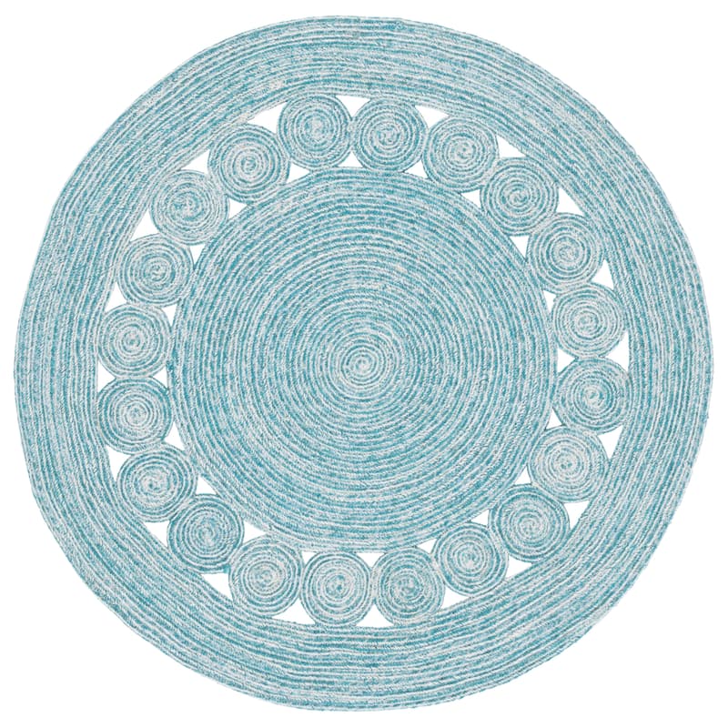 SAFAVIEH Handmade Braided Vasilika Wool Rug - 6' Round - Turquoise/Ivory