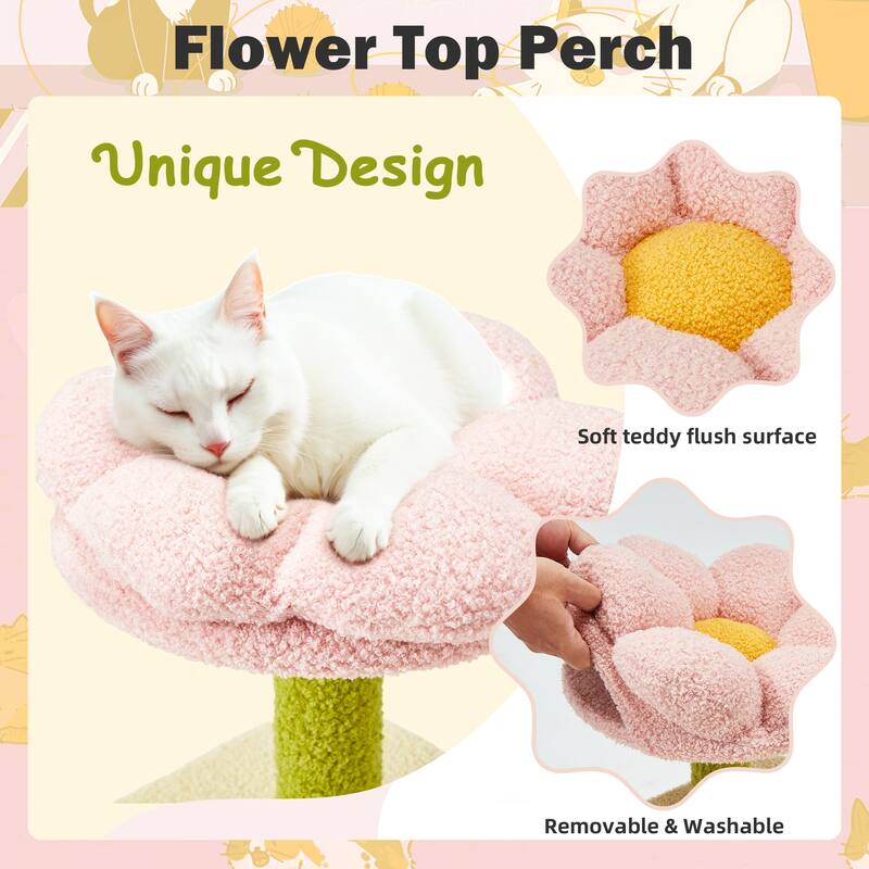 Flower Cat Tree Tower, Multi-Level Furniture with Scratching Post, House, and Bed for Small to Medium Cats