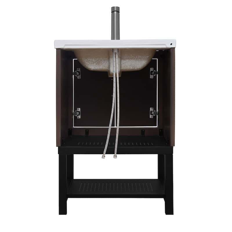 24" Bathroom Vanity with White Ceramic Sink & Hot and Cold Faucet