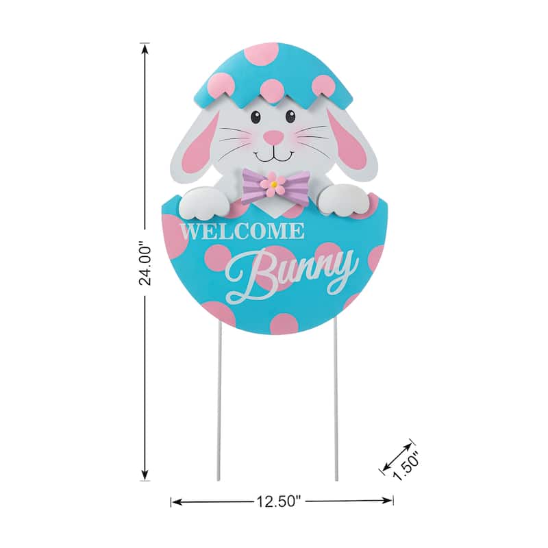 Glitzhome Easter Metal Bunny Chick Egg Yard Stakes Wall Decor Indoor Outdoor - 24"