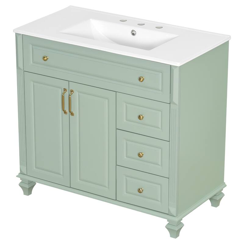 Roomfitters 36" Bathroom Vanity with Sink, Solid Wood Frame, Flip Drawer, 3 Drawers & 2 Doors