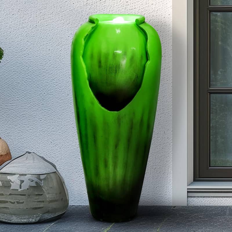 30.7" High Concrete Jar Water Fountain Outdoor, Garden Vase Water Feature - 30.7"H