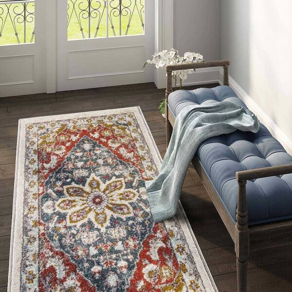 Floral Shabby Chic Blue Area Rug Kitchen Rugs - Overstock ...