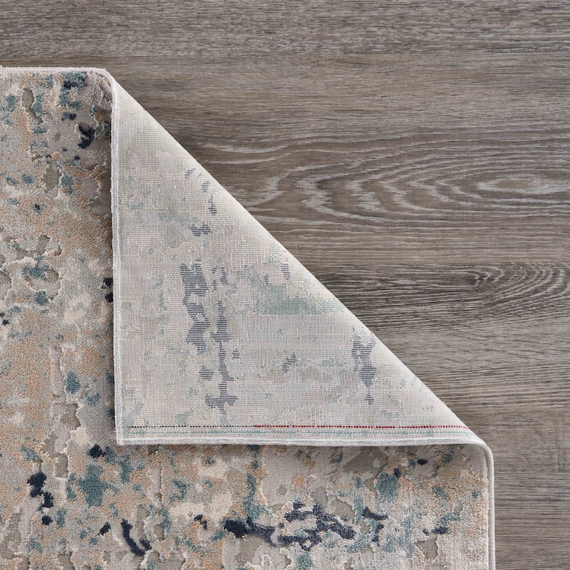 Sevita Gray/Blue Carved Transitional Abstract Polyester Area Rug