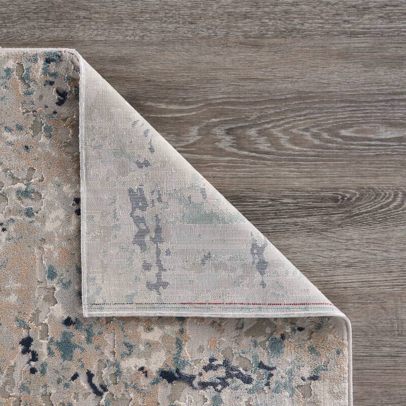 Sevita Gray/Blue Carved Transitional Abstract Polyester Area Rug