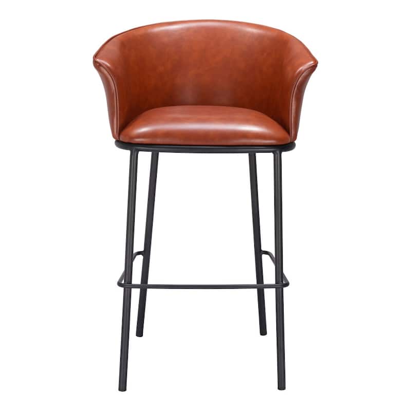 HomeRoots 30" Brown And Black Faux Leather And Steel Bar Height Bar Chair