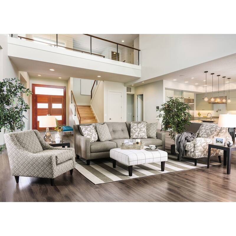 Feer Transitional Light Grey Fabric Upholstered Sloped Arms Sofa by Furniture of America