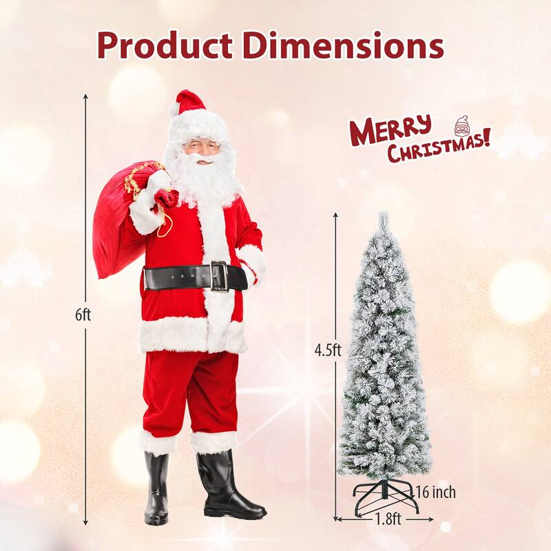 Gymax 4.5/6/7 FT Pre-Lit Artificial Christmas Tree Slim Pencil Xmas