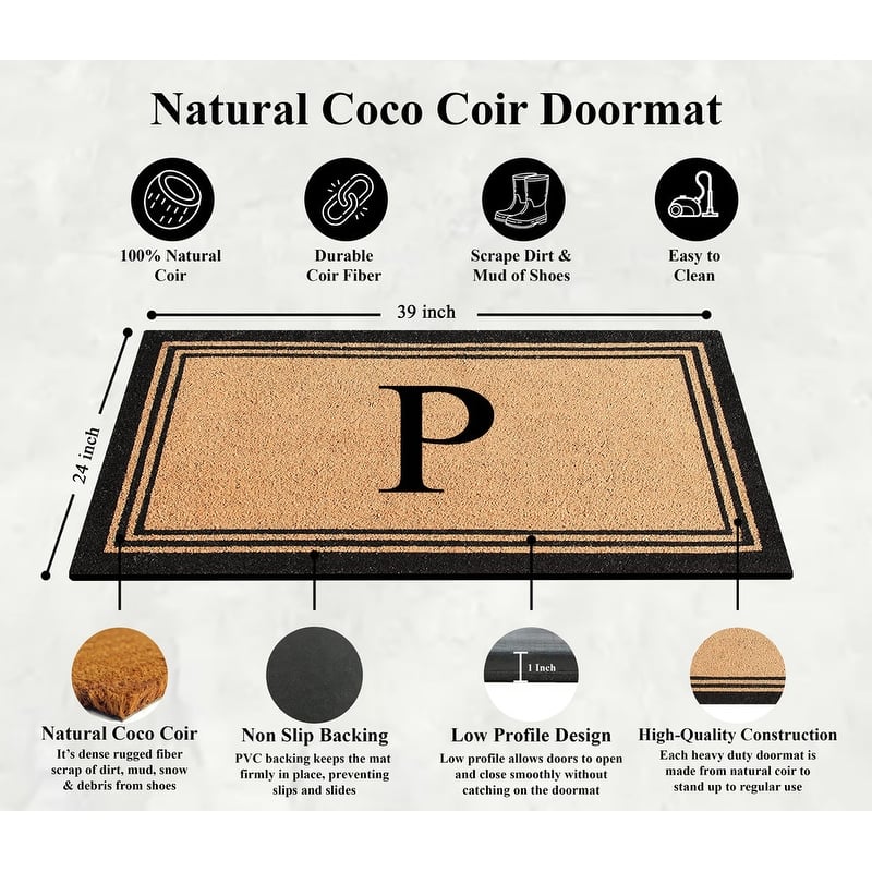 A1HC Pure Natural Coir Monogrammed Heavy Duty PVC Backing Doormat