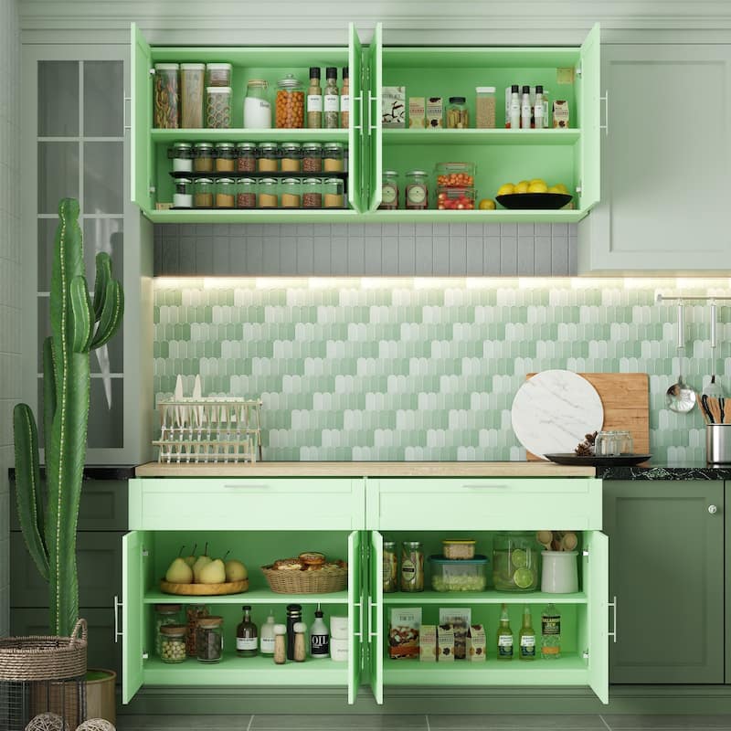 2 Piece Modular Closet Storage Set with Floor and Wall Cabinets Pantry