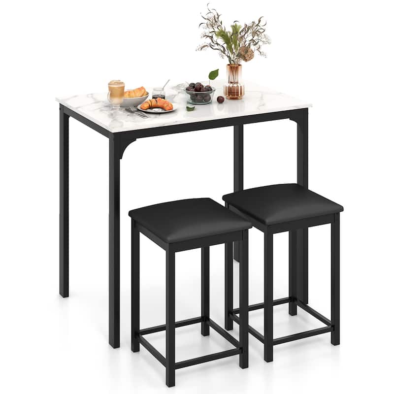 Gymax 3 PCS Counter Height Dining Set Faux Marble Table & 2 Chairs