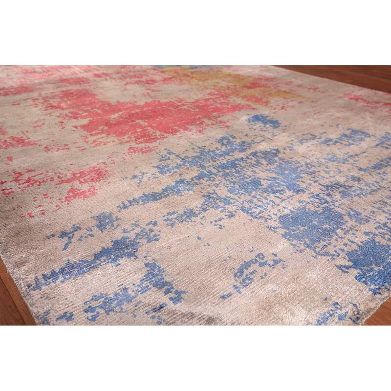 Contemporary Indian Area Rug Handmade Abstract Wool Carpet - 6'7" x 9'8"