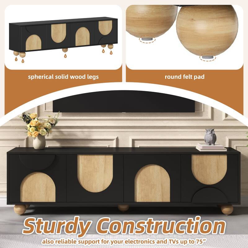 Farmhouse TV Stand with Cable Holes for TVs up to 75", Cream Style Media Console with Rebound Device