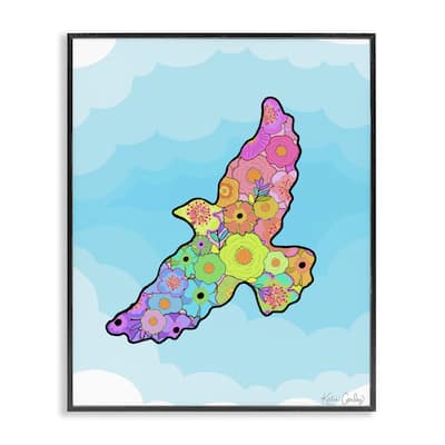 Stupell Bright Floral Bird Outline Framed Giclee Art Design By Katie Conley