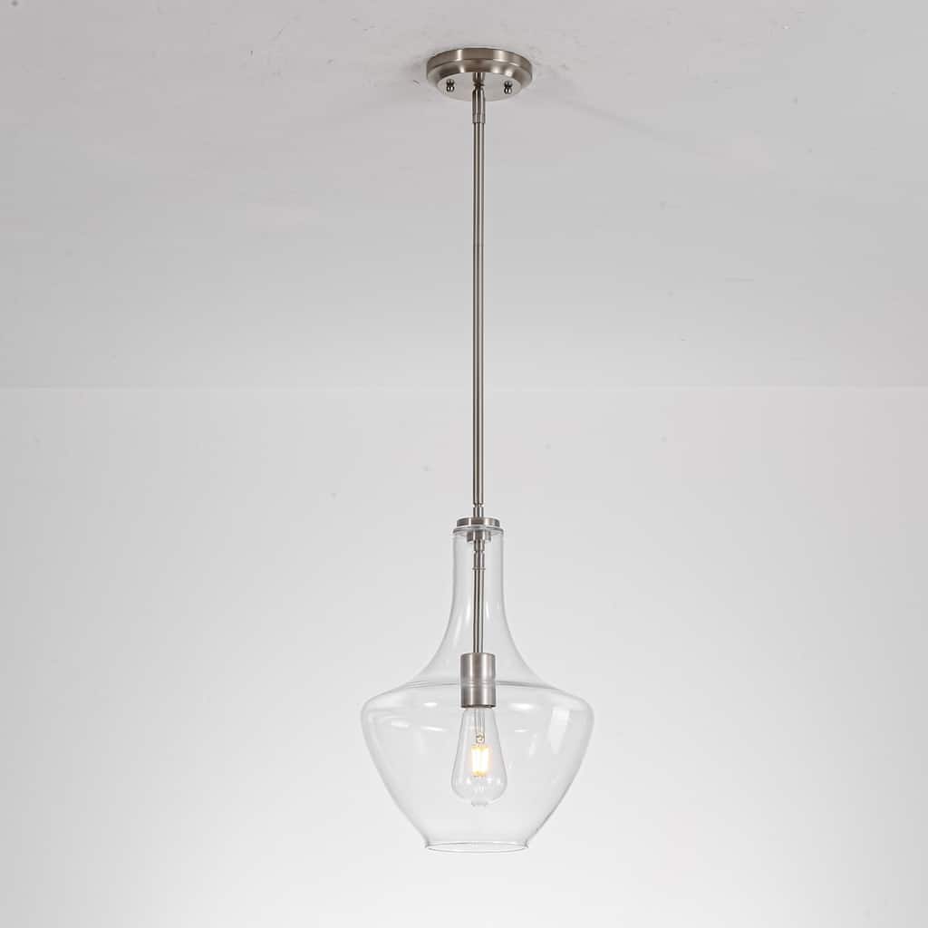 10.4" 1-Light Modern Minimalist Chrome/Gold/Matte Black Clear Glass Pendant Light
