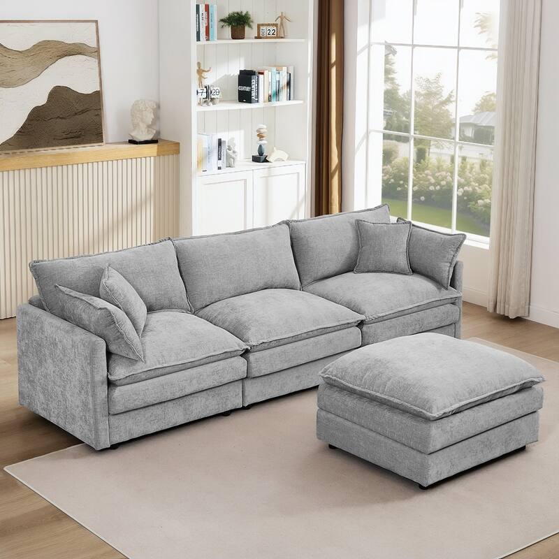 3-Seater Comfy Cloud Couches with Movable Ottoman