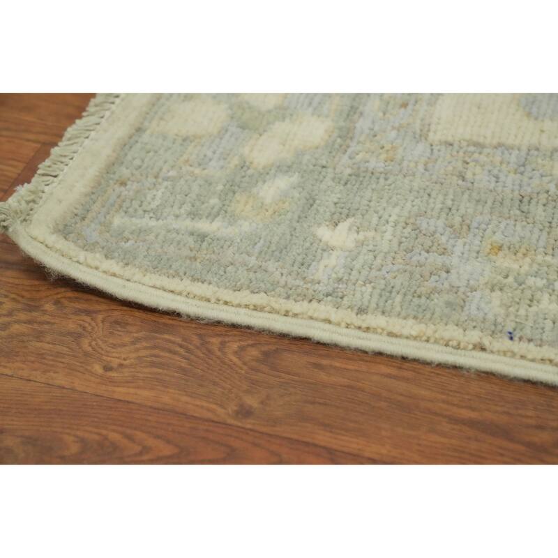 Earth Tone Wool Oushak Vegetable Dye Runner Rug, Floral Geometric Carpet - 13' 4'' X 2' 9''