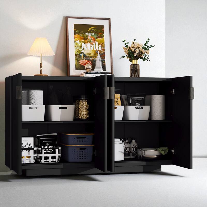 4-Door Sideboard Buffet Cabinet with Adjustable Shelves, Ample Storage, and Retro Copper Handles - 59.80" MDF
