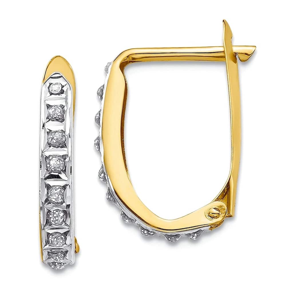 Curata 10k Yellow Gold 16x2mm Real Diamond Accent Hinged Hoop Earrings