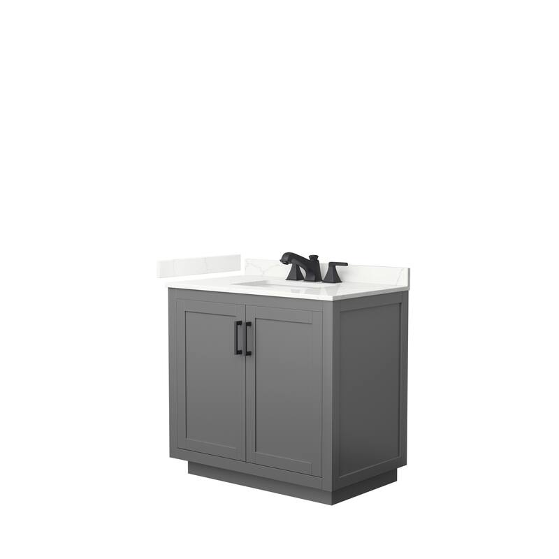 Miranda 36-inch Single Vanity, Quartz Top - Dark Gray, Black Trim, Giotto Quartz Top