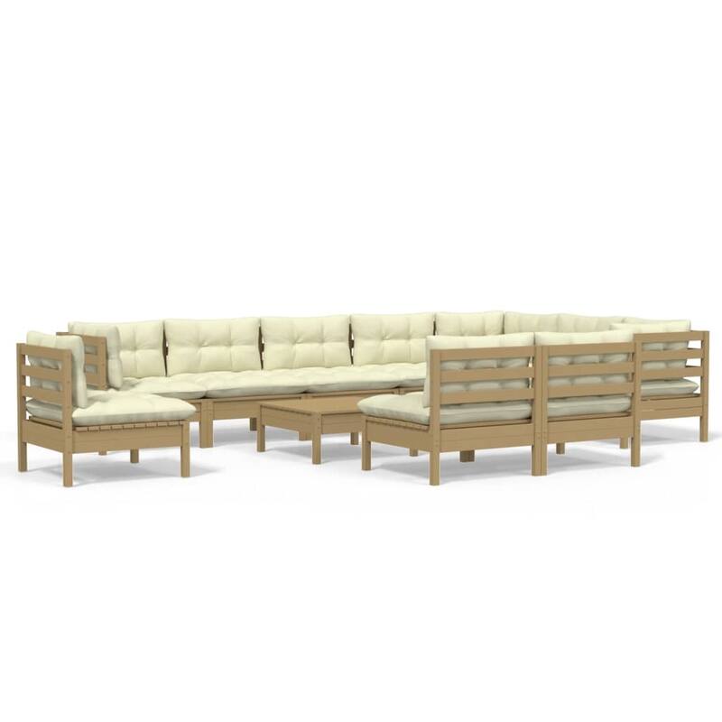 vidaXL Solid Pinewood Patio Lounge Set 9 Piece with Cushions Multi Colors