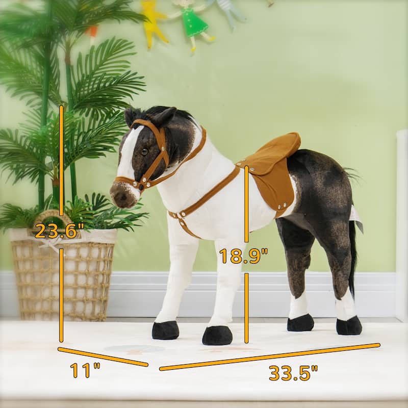 Brown Cream White Plush Ride on Horse with Sounds and Steel Frame - 33.5" L x 11" W x 23.6" H