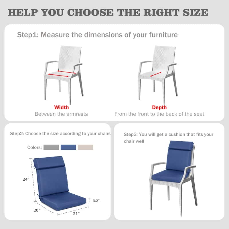 Aoodor 4Pcs Outdoor High Back Dining Chair Cushion Set 44''x21''x3.2''