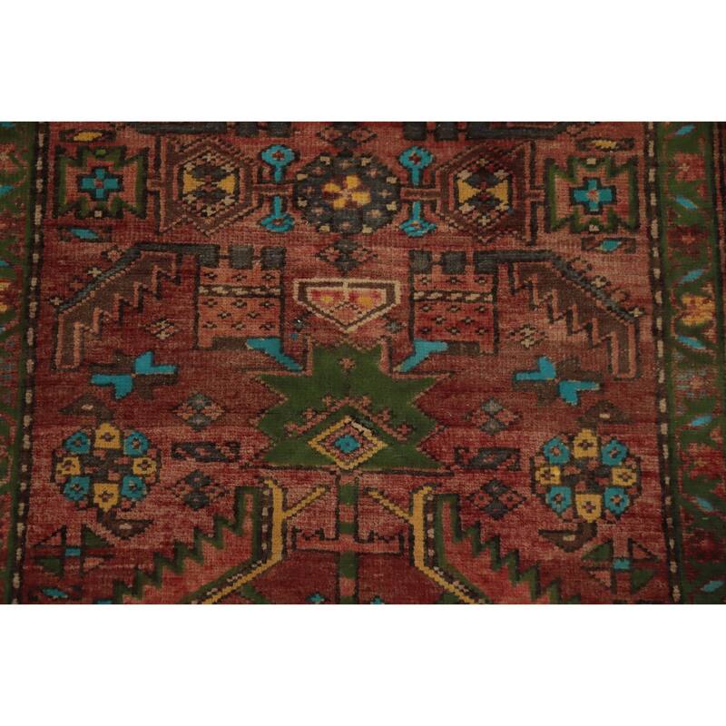Hand Knotted Oriental 100% Wool Carpet Traditional Geometric Oranges & Rust Heriz Area Rug - 7' 4'' X 3' 7''