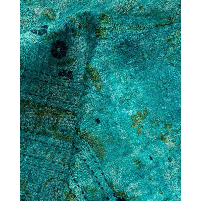 Overton Hand Knotted Wool Vintage Inspired Modern Contemporary Overdyed Blue Area Rug - 9' 1" x 12' 1"