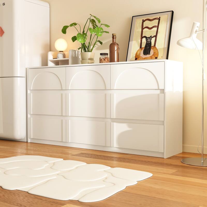White 9-Drawer Dresser with Modern Design and Safety Features