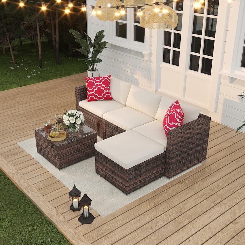 5-Piece Patio Furniture Set, Weather Patio Set - PE Wicker