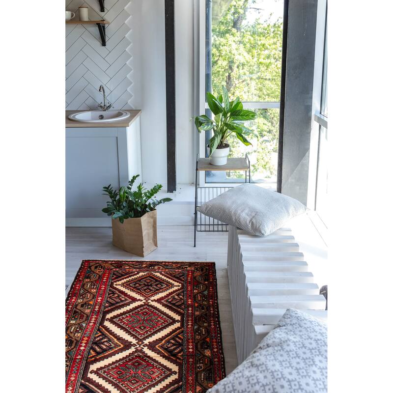 ECARPETGALLERY Hand-knotted Andelz Cream, Red Wool Rug - 2'7 x 6'11