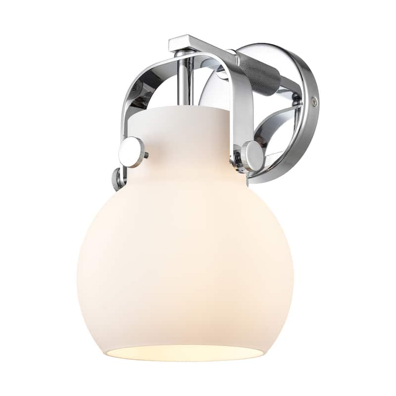 Innovations Lighting 423-1W-5-7 Pilaster II Sphere Sconce Pilaster II - Polished Chrome / Matte White