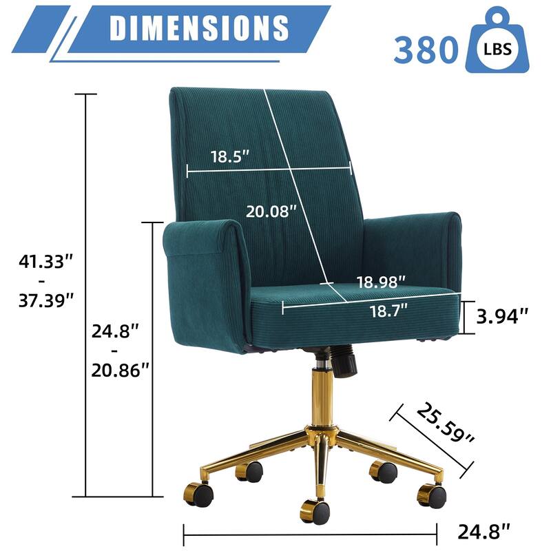 Corduroy Swivel Office Chair with Wheels, Ergonomic High Back Task Chair, Upholstered Accent Chair with Adjustable Height