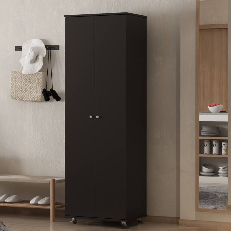 23.6" W 70.9"High Shoe Cabinet, 8 Floors, Three Adjustable Boards - Black