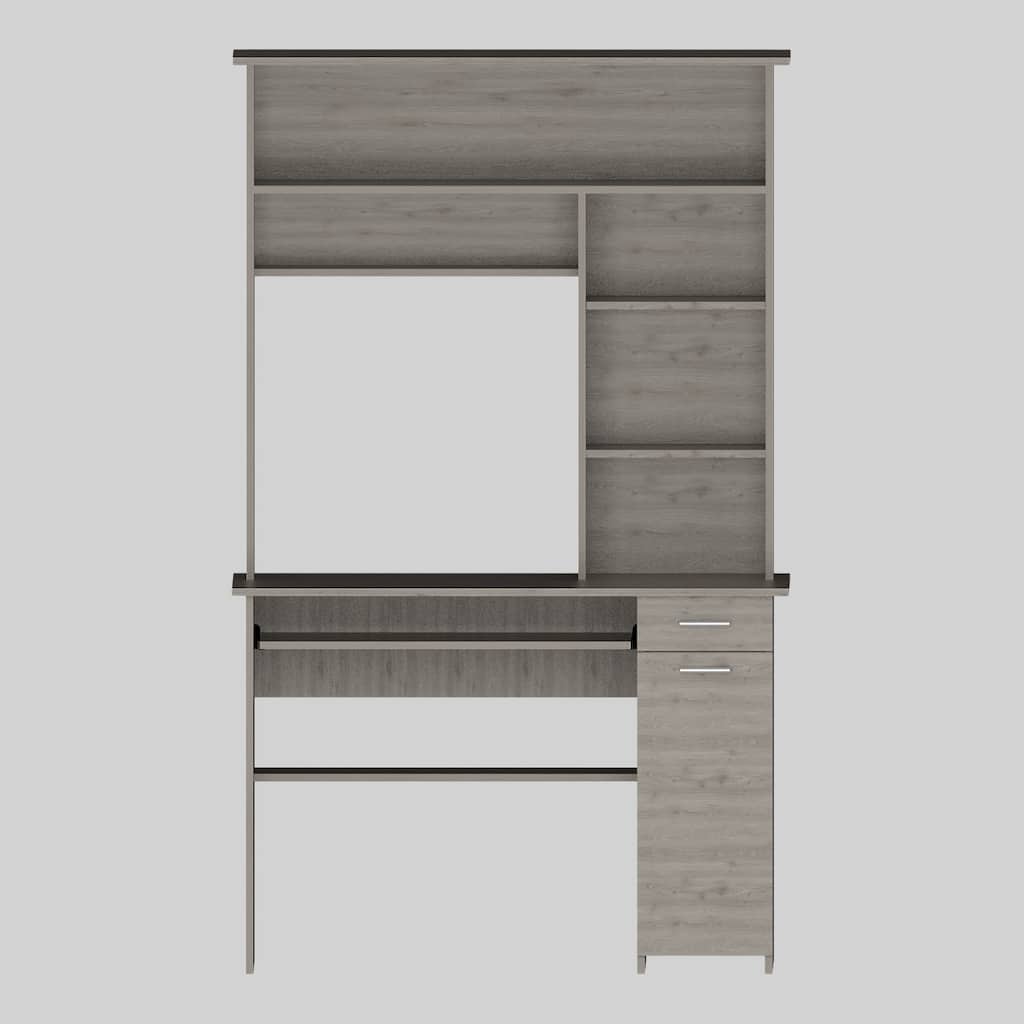 43.3" Computer Desk with Hutch, One Drawer, Five Shelves, and CPU Storage Panel