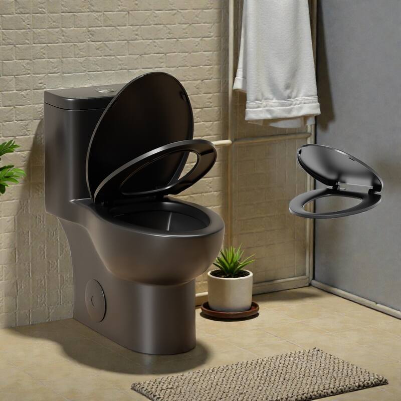 One Piece Tornado Flush Toilet ADA Height 17 Inch. Dual Flush 1.1 1.6 GPF. Rimless Bowl. Soft Close Seat