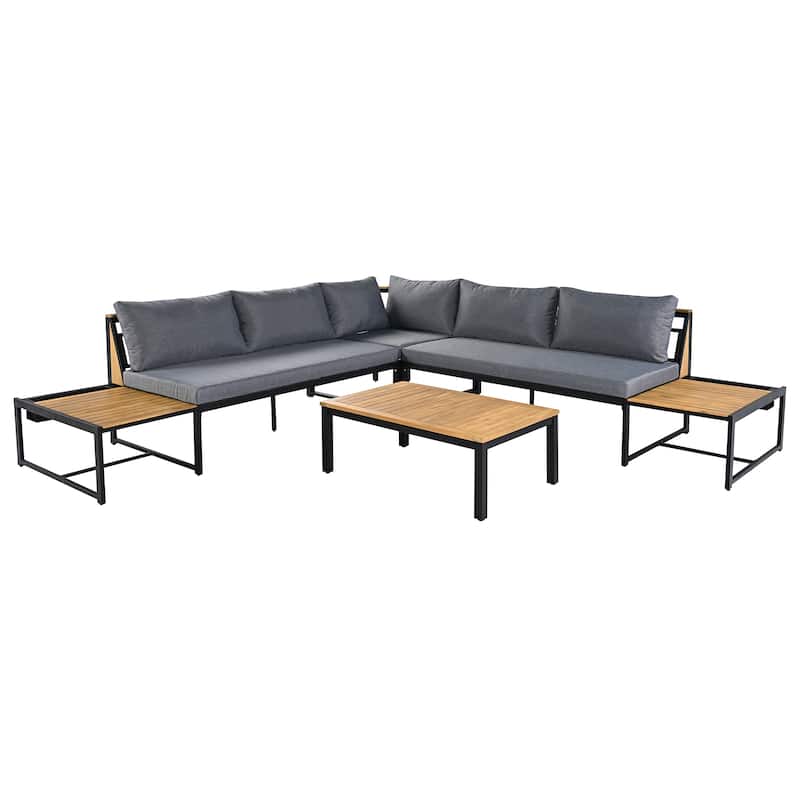 Patio Furniture Set with Loveseats and Pillows, 4 Pieces Outdoor Sofa Set with Waterproof Cushions and Coffee Table