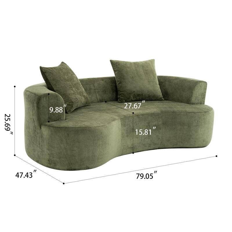 Moon shaped sofa, modern sleeper cat waist sofa with deep seat, non assembly sponge compression sofa (Green chenille fabric )