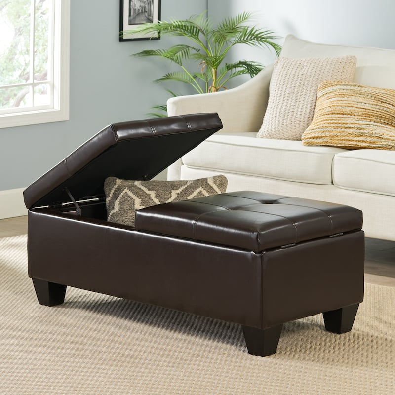 Merrill Chocolate Brown Leather Storage Ottoman by Christopher Knight Home - Brown - Medium