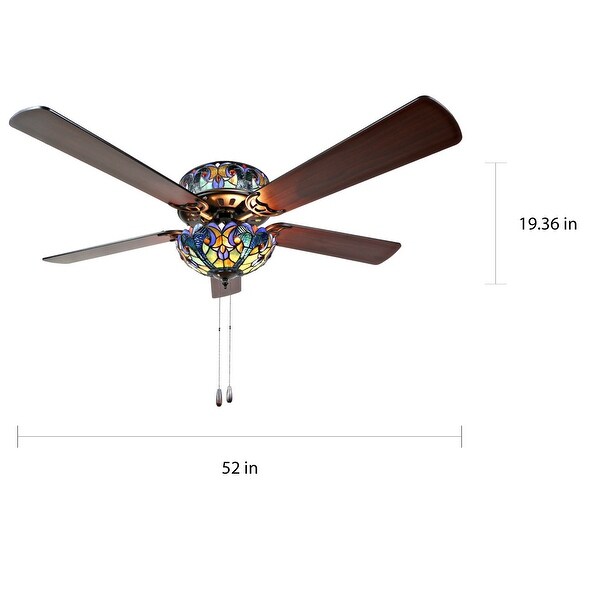 Gracewood Hollow Lemsine Blue Stained Glass Tiffany-style Ceiling Fan - 52"L x 52"W x 19"H - 52"L x 52"W x 19"H