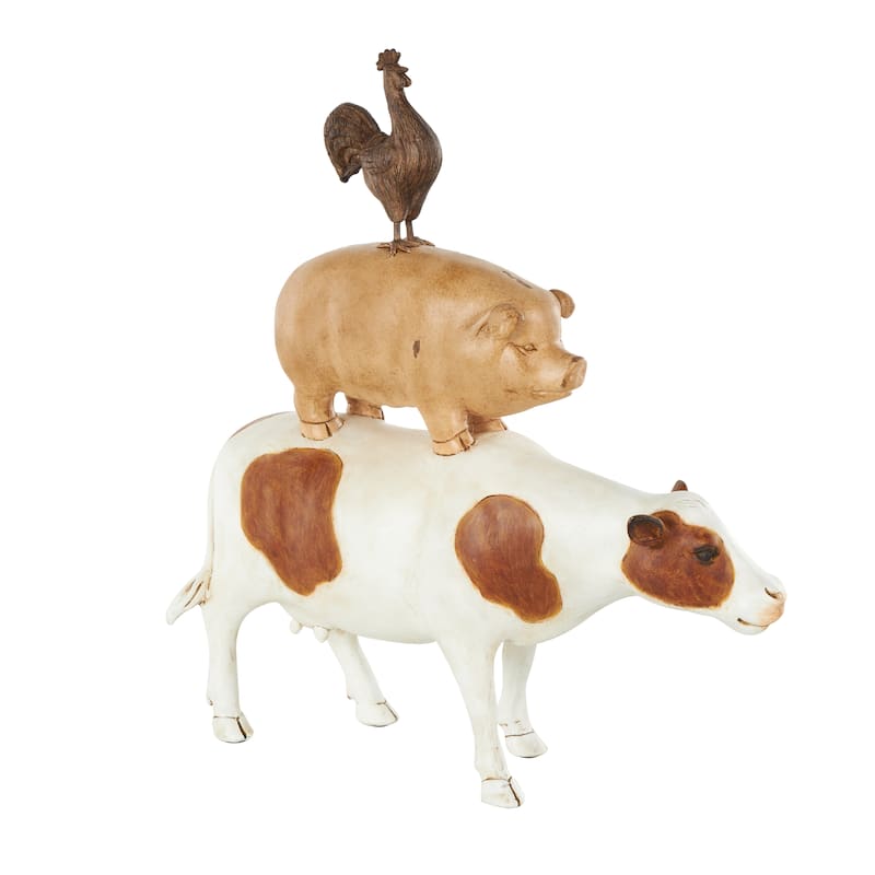 Resin Stacked Farm Animals Decorative Sculpture - Multi Colored or Brown - Multi Colored